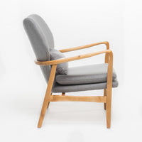 Keya Accent Chair, 1 Pillow, Gray, Button Tufted Back, Light Brown Wood -BM321648
