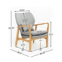 Keya Accent Chair, 1 Pillow, Gray, Button Tufted Back, Light Brown Wood -BM321648