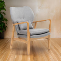 Keya Accent Chair, 1 Pillow, Gray, Button Tufted Back, Light Brown Wood -BM321648
