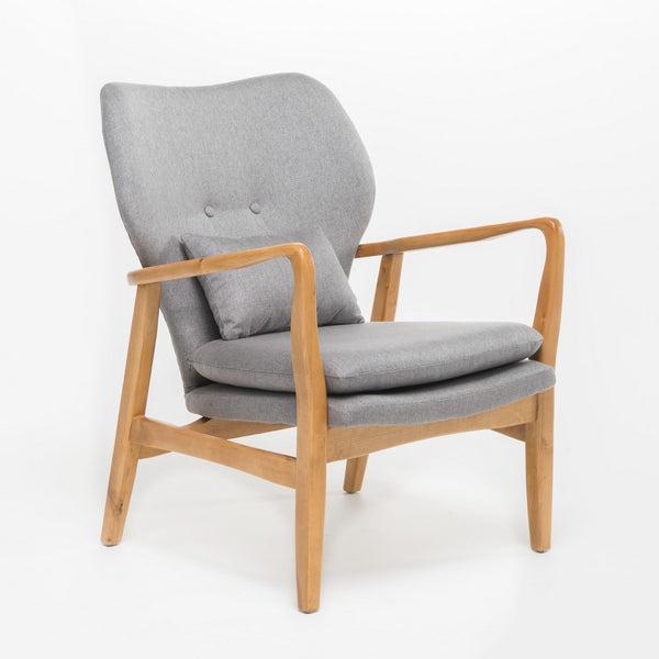 Keya Accent Chair, 1 Pillow, Gray, Button Tufted Back, Light Brown Wood -BM321648