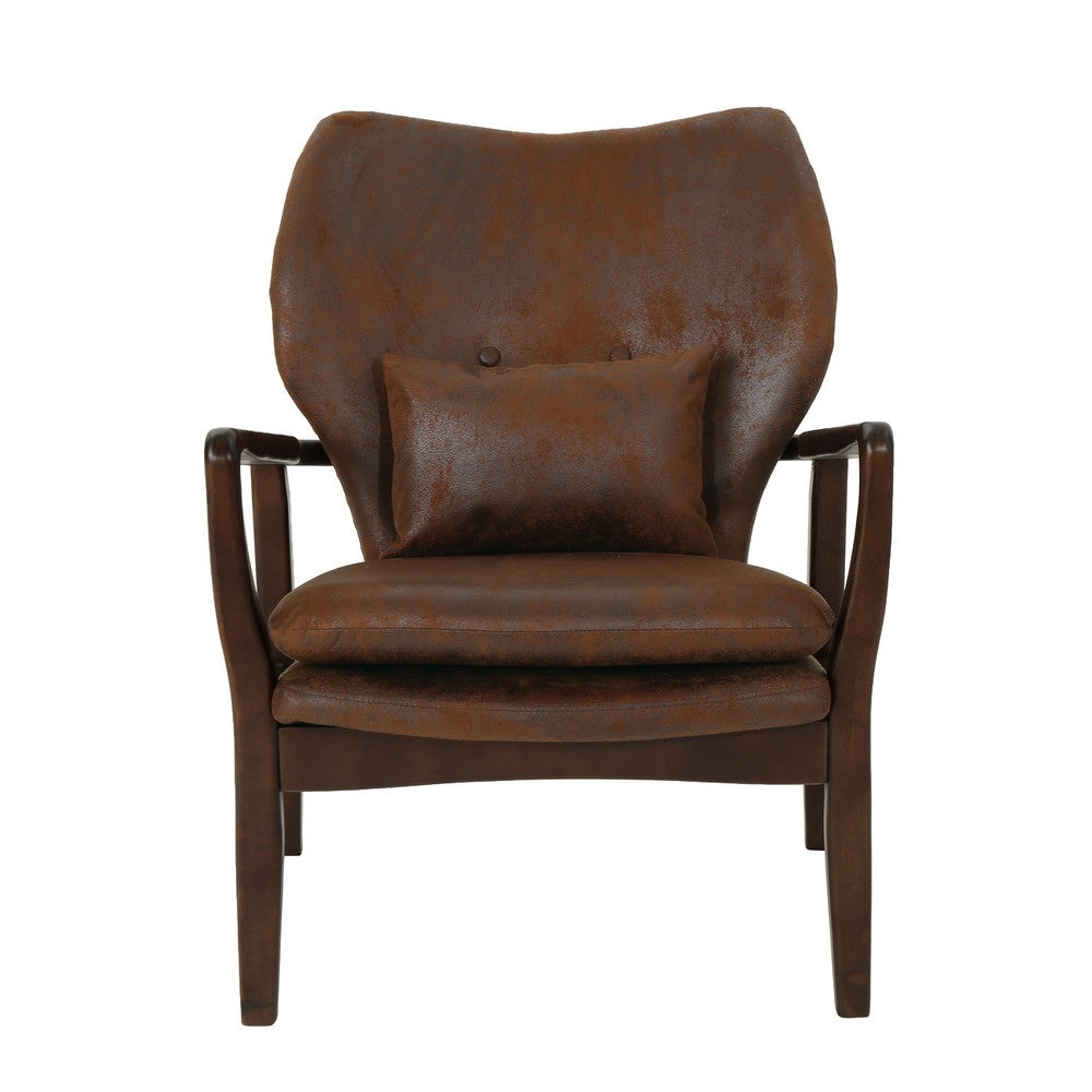 Keya Accent Chair, Dark Brown Microfiber, Button Tufted Back, Accent Pillow -BM321649
