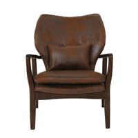 Keya Accent Chair, Dark Brown Microfiber, Button Tufted Back, Accent Pillow -BM321649