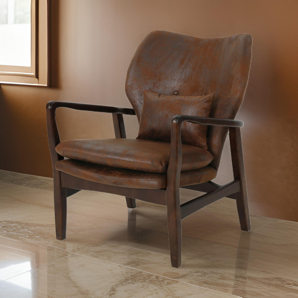 Keya Accent Chair, Dark Brown Microfiber, Button Tufted Back, Accent Pillow -BM321649