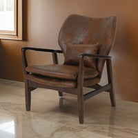 Keya Accent Chair, Dark Brown Microfiber, Button Tufted Back, Accent Pillow -BM321649
