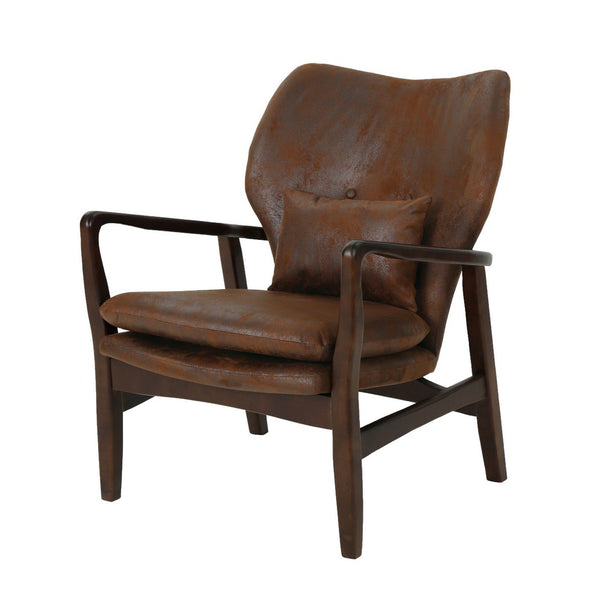 Keya Accent Chair, Dark Brown Microfiber, Button Tufted Back, Accent Pillow -BM321649