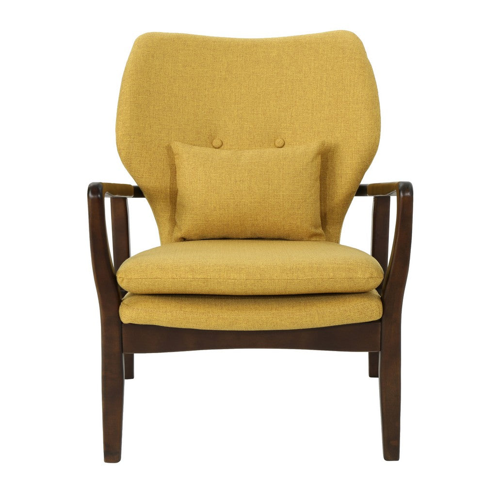 Keya Accent Chair, Mustard Yellow Fabric, Button Tufted Back, Accent Pillow -BM321650