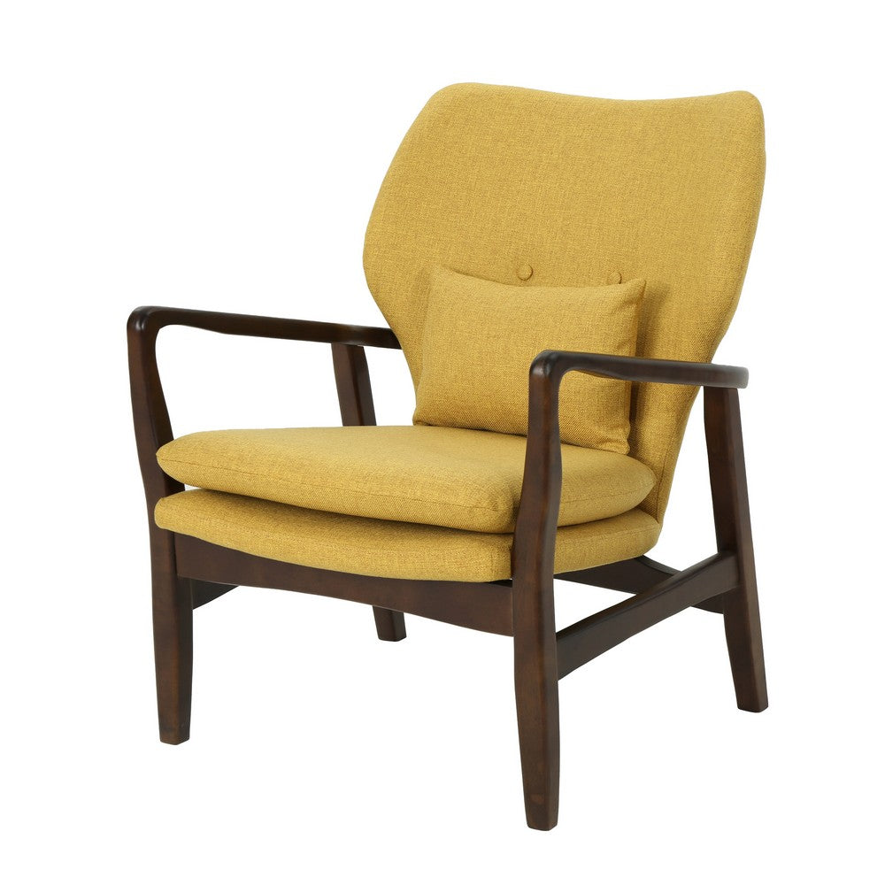 Keya Accent Chair, Mustard Yellow Fabric, Button Tufted Back, Accent Pillow -BM321650