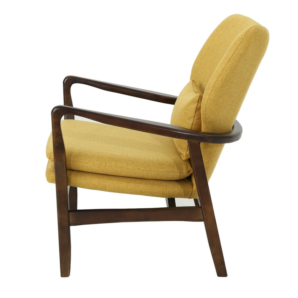 Keya Accent Chair, Mustard Yellow Fabric, Button Tufted Back, Accent Pillow -BM321650