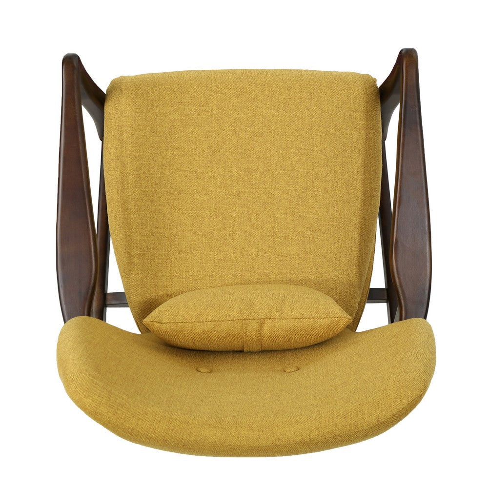 Keya Accent Chair, Mustard Yellow Fabric, Button Tufted Back, Accent Pillow -BM321650