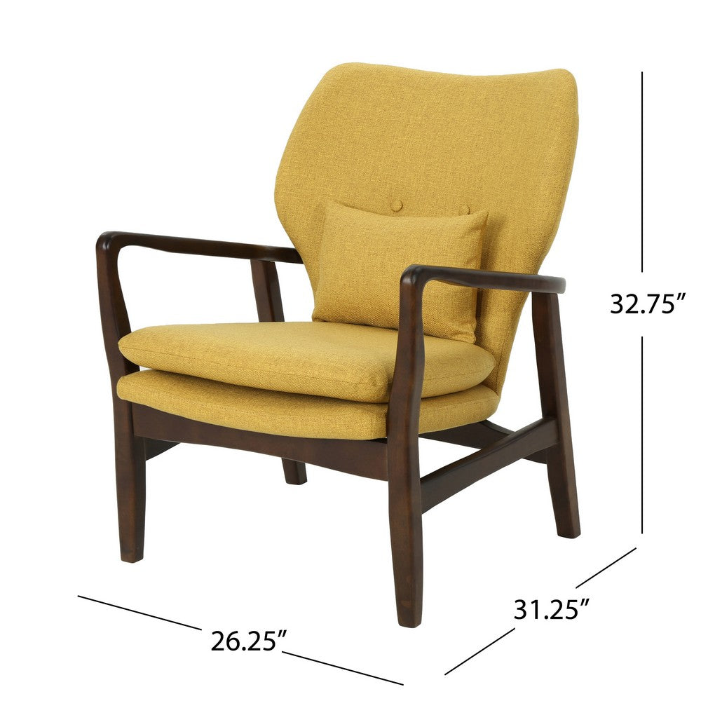 Keya Accent Chair, Mustard Yellow Fabric, Button Tufted Back, Accent Pillow -BM321650