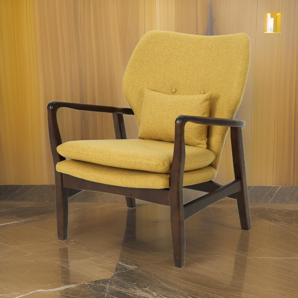 Keya Accent Chair, Mustard Yellow Fabric, Button Tufted Back, Accent Pillow -BM321650