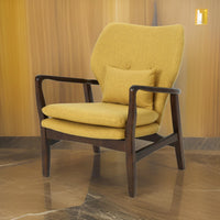 Keya Accent Chair, Mustard Yellow Fabric, Button Tufted Back, Accent Pillow -BM321650