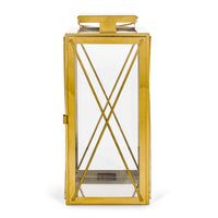 Eddie 14 Inch Lantern, Gold Stainless Steel, X Frame Design, Wire Handle -BM321663