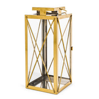 Eddie 14 Inch Lantern, Gold Stainless Steel, X Frame Design, Wire Handle -BM321663