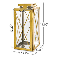 Eddie 14 Inch Lantern, Gold Stainless Steel, X Frame Design, Wire Handle -BM321663