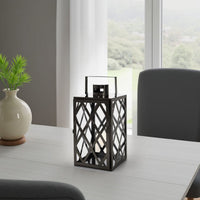 Dove 14 Inch Lantern, Lattice Black Stainless Steel, Tempered Glass -BM321670