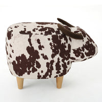 Massy Cow Kids Ottoman 25 Inches, Brown, White Velvet, Light Brown Horn -BM321678