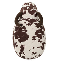 Massy Cow Kids Ottoman 25 Inches, Brown, White Velvet, Light Brown Horn -BM321678