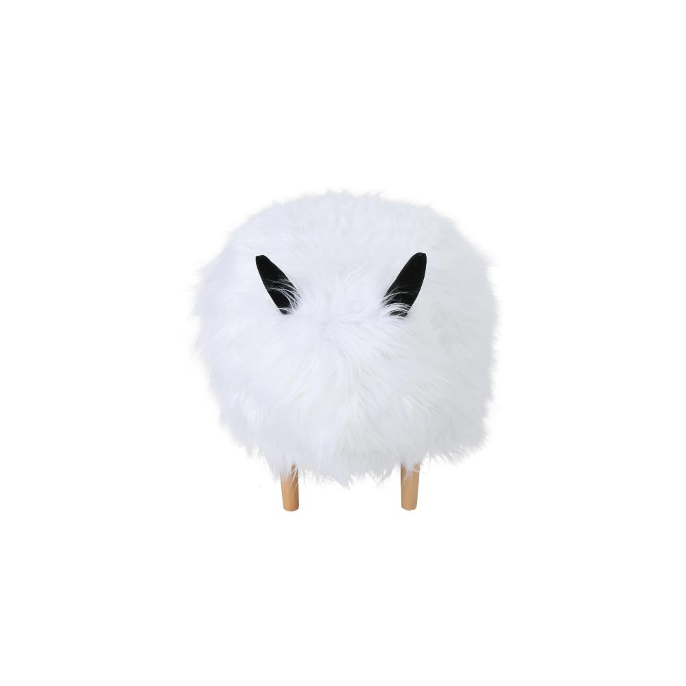 Massy Yak Kids Ottoman, White Fur Plush Cushions, Light Brown Legs, 27 Inch -BM321679