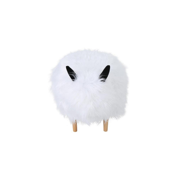 Massy Yak Kids Ottoman, White Fur Plush Cushions, Light Brown Legs, 27 Inch -BM321679