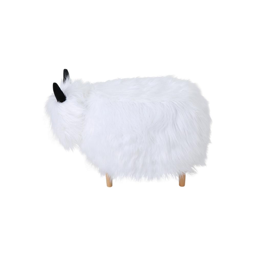 Massy Yak Kids Ottoman, White Fur Plush Cushions, Light Brown Legs, 27 Inch -BM321679