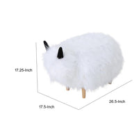 Massy Yak Kids Ottoman, White Fur Plush Cushions, Light Brown Legs, 27 Inch -BM321679