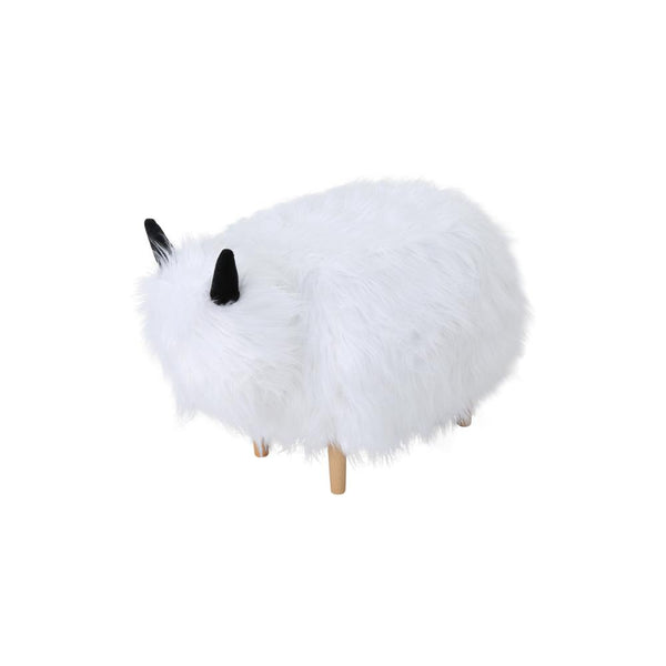 Massy Yak Kids Ottoman, White Fur Plush Cushions, Light Brown Legs, 27 Inch