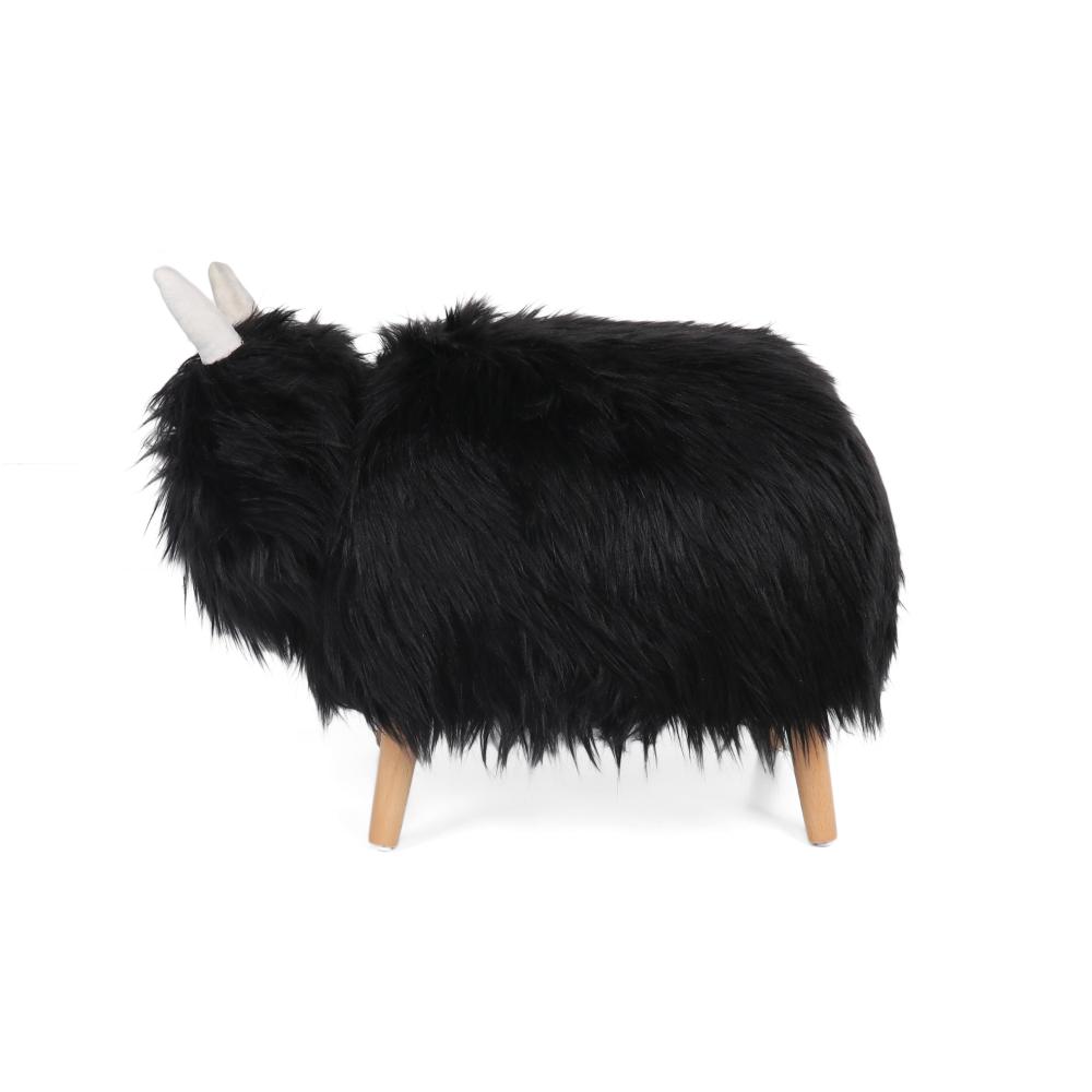 Massy Yak Kids Ottoman, Black Fur, Plush Cushions, Light Brown, 27 Inch -BM321682