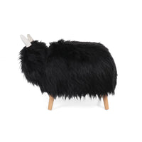 Massy Yak Kids Ottoman, Black Fur, Plush Cushions, Light Brown, 27 Inch -BM321682