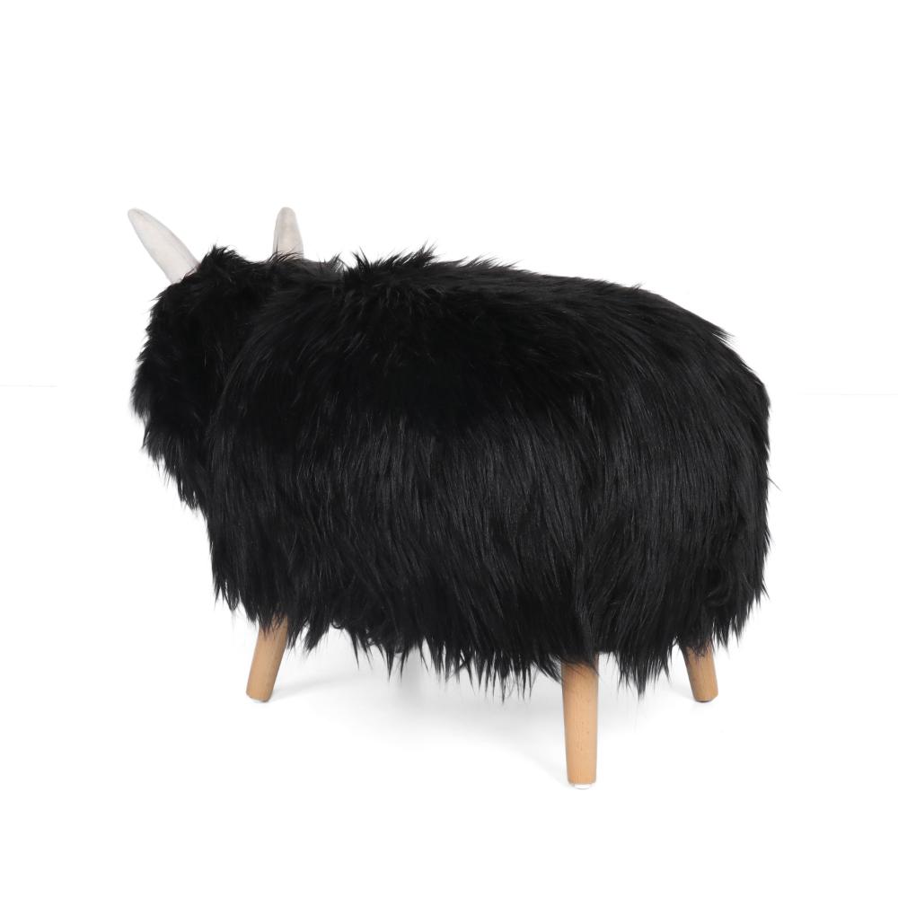 Massy Yak Kids Ottoman, Black Fur, Plush Cushions, Light Brown, 27 Inch -BM321682
