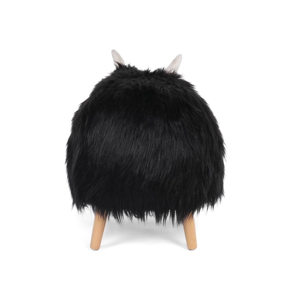 Massy Yak Kids Ottoman, Black Fur, Plush Cushions, Light Brown, 27 Inch -BM321682