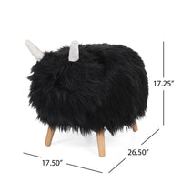 Massy Yak Kids Ottoman, Black Fur, Plush Cushions, Light Brown, 27 Inch -BM321682