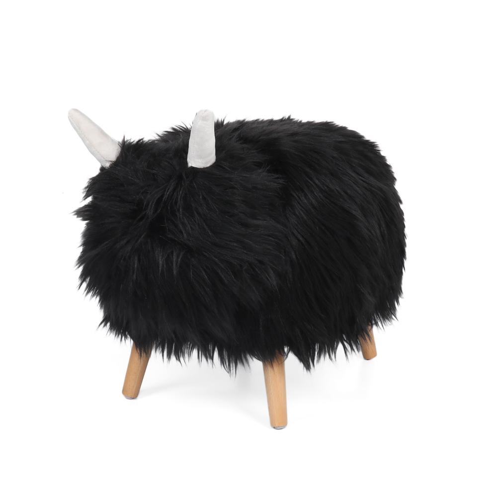 Massy Yak Kids Ottoman, Black Fur, Plush Cushions, Light Brown, 27 Inch
