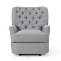 Power Recliner Lounge Chair, Button Tufted Gray Soft Fabric, Copper Accents -BM321683
