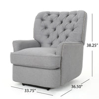 Power Recliner Lounge Chair, Button Tufted Gray Soft Fabric, Copper Accents -BM321683