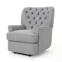 Power Recliner Lounge Chair, Button Tufted Gray Soft Fabric, Copper Accents -BM321683