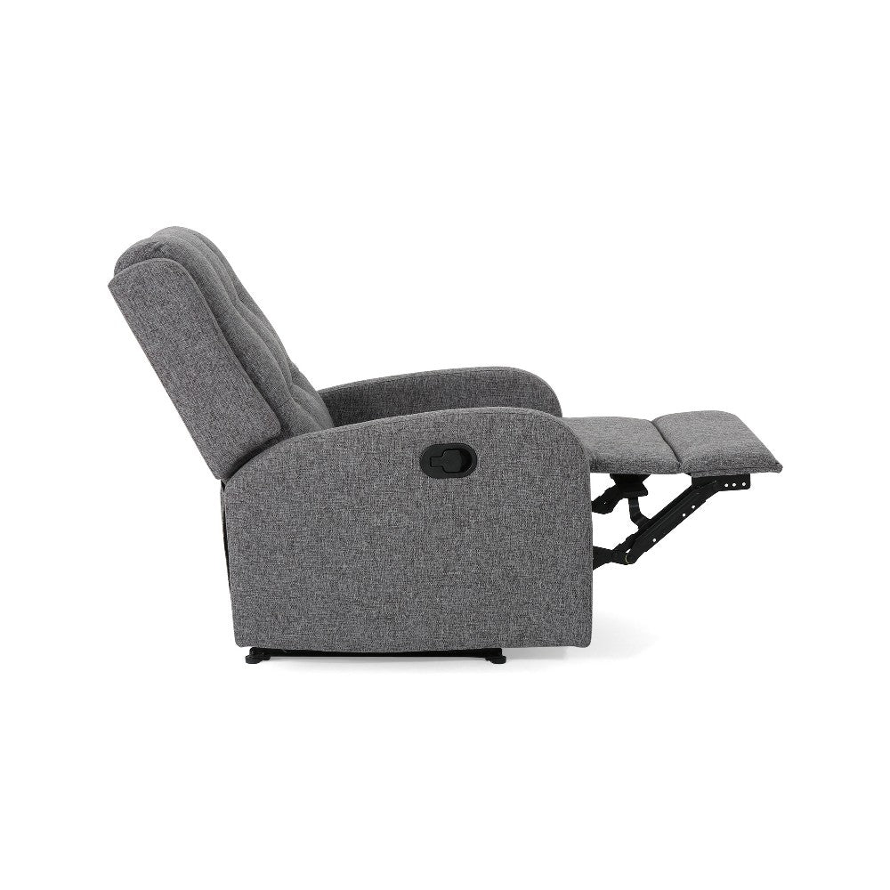Recliner Chair, Manual Pull Tab, Button Tufted Charcoal Gray Fabric -BM321684