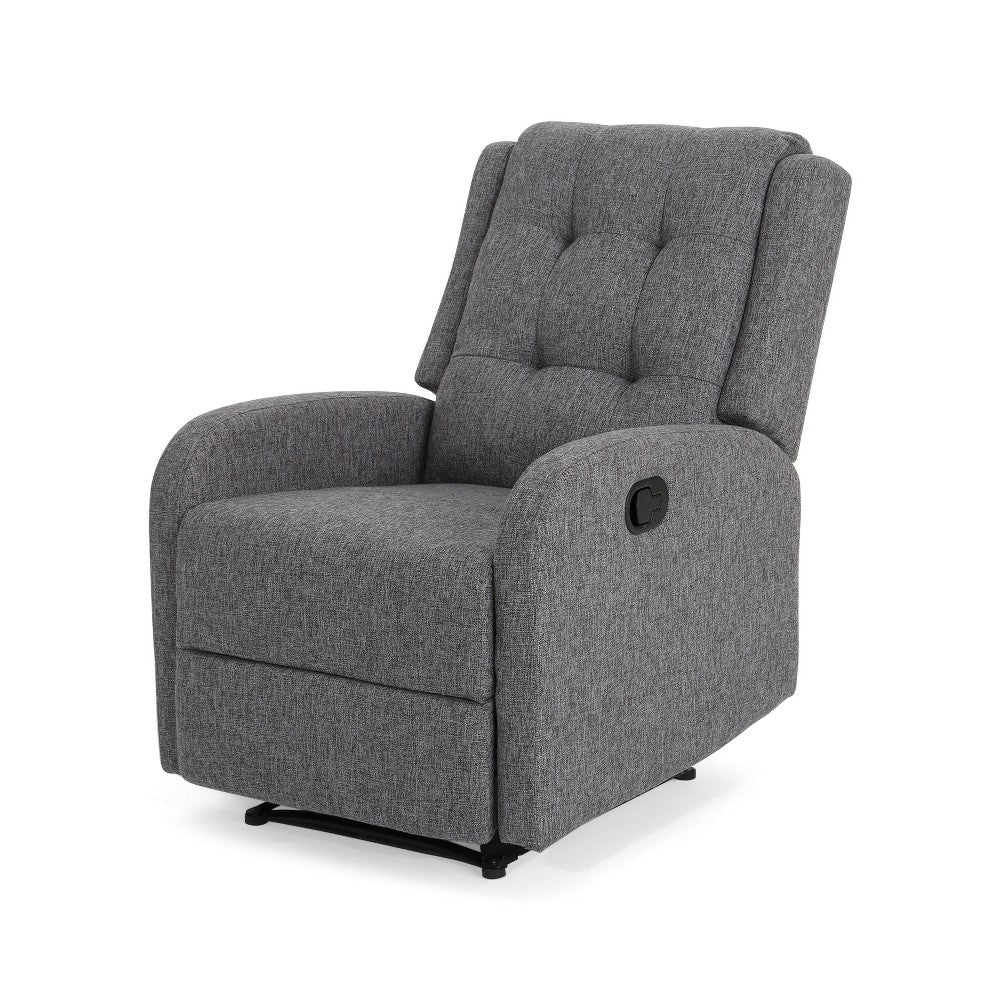Recliner Chair, Manual Pull Tab, Button Tufted Charcoal Gray Fabric -BM321684