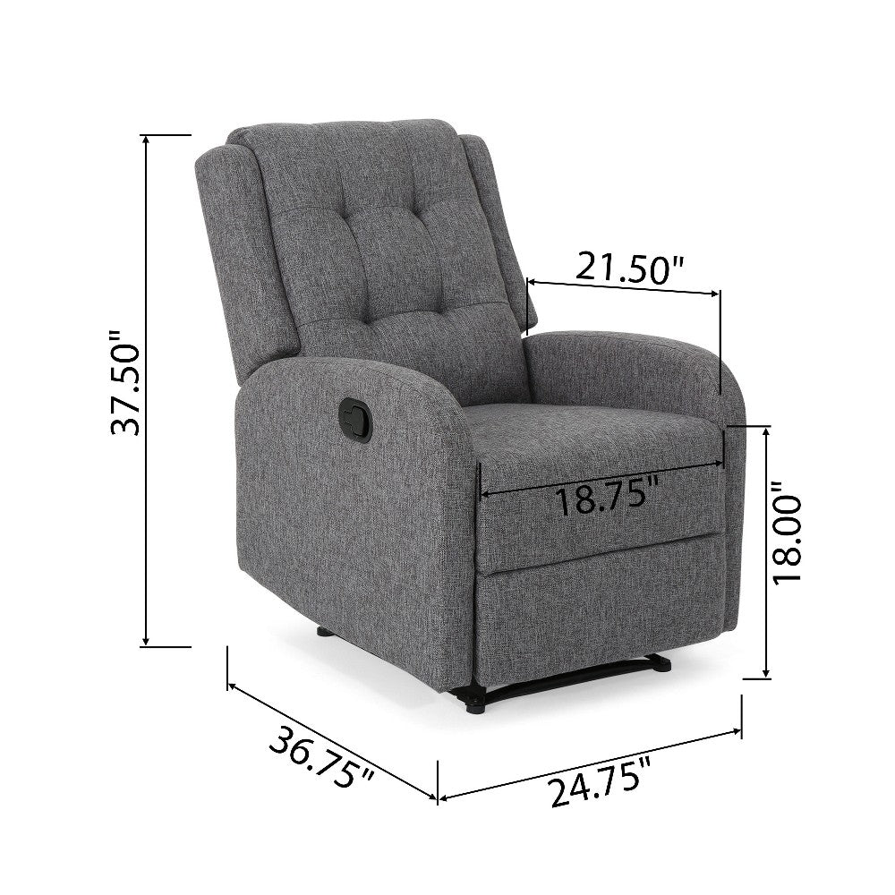 Recliner Chair, Manual Pull Tab, Button Tufted Charcoal Gray Fabric -BM321684