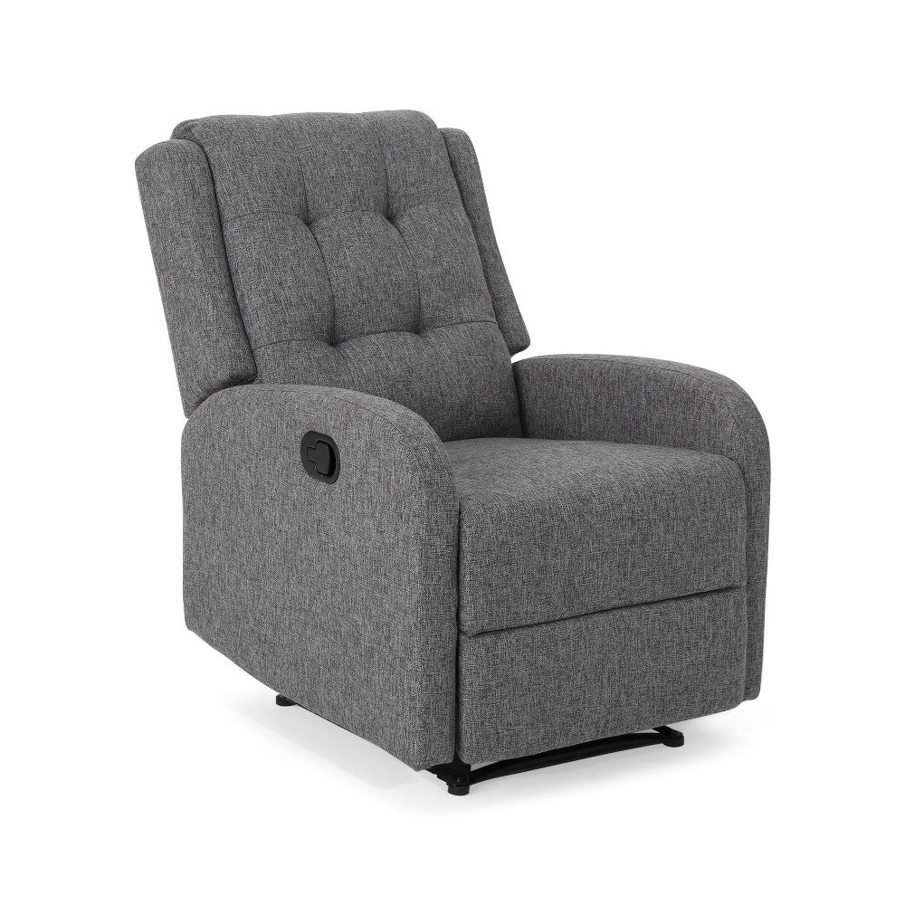 Recliner Chair, Manual Pull Tab, Button Tufted Charcoal Gray Fabric -BM321684