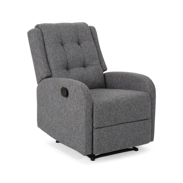 Recliner Chair, Manual Pull Tab, Button Tufted Charcoal Gray Fabric -BM321684