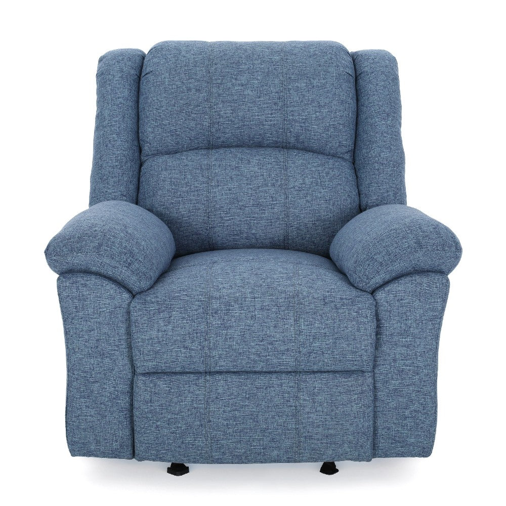 Glider Recliner Chair, Pillow Top Arms, Compact Profile, Blue Fabric -BM321685