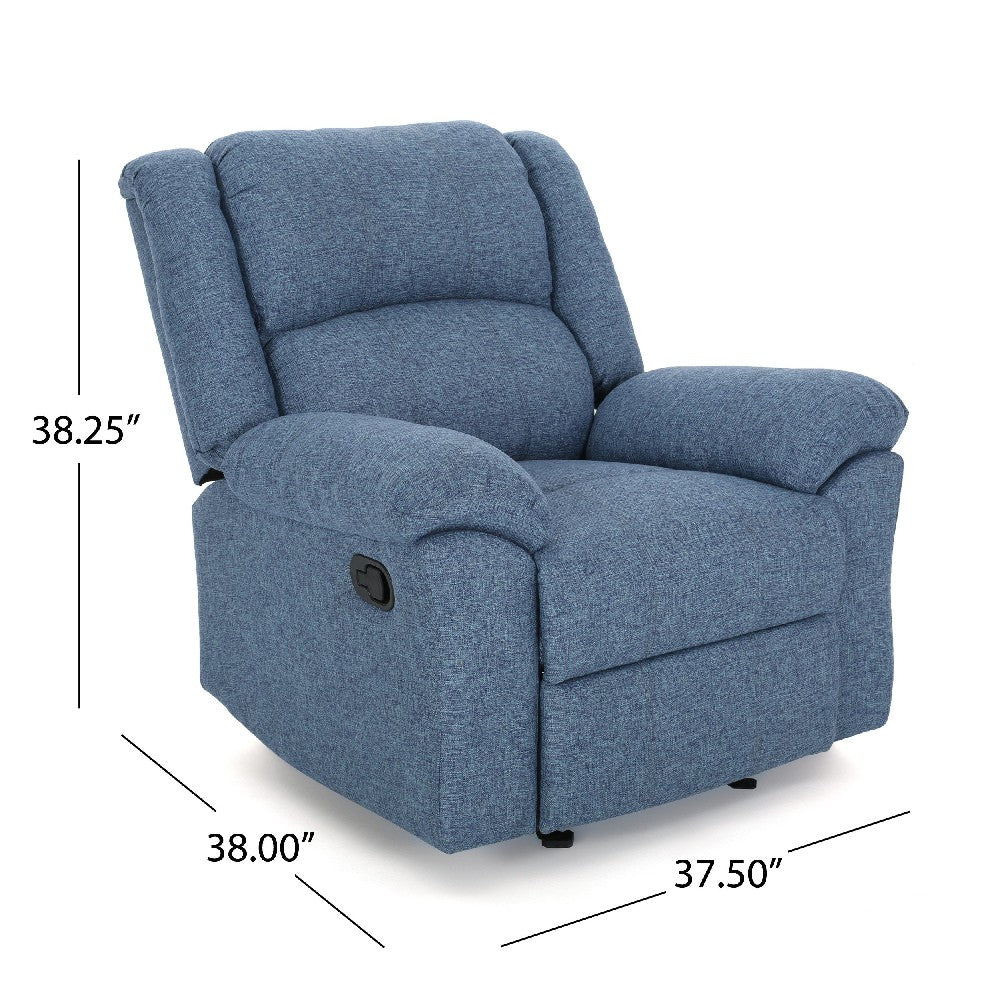 Glider Recliner Chair, Pillow Top Arms, Compact Profile, Blue Fabric -BM321685