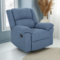 Glider Recliner Chair, Pillow Top Arms, Compact Profile, Blue Fabric -BM321685