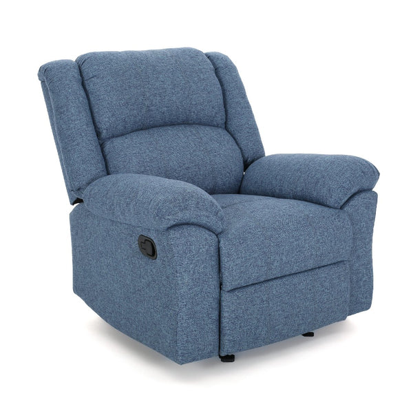 Glider Recliner Chair, Pillow Top Arms, Compact Profile, Blue Fabric -BM321685