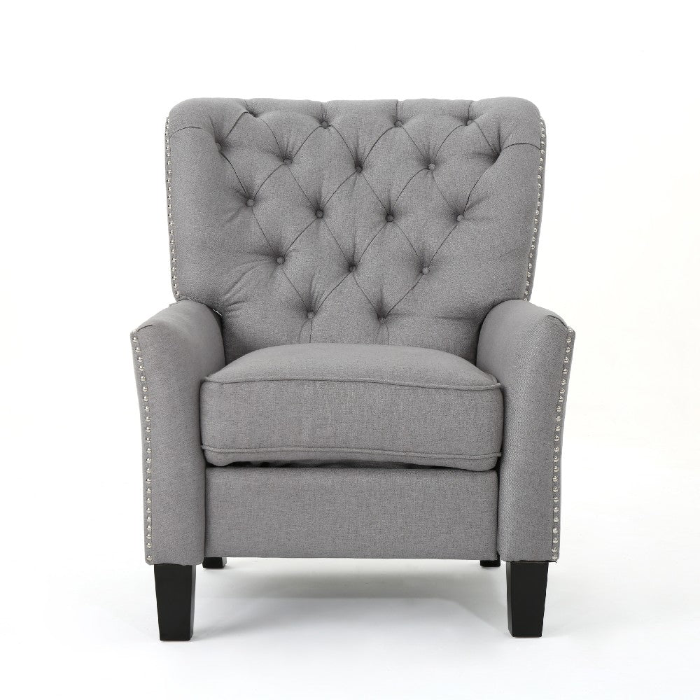 Push Back Recliner Chair, Modern Rivet Design Ergonomic, Light Gray Fabric -BM321687