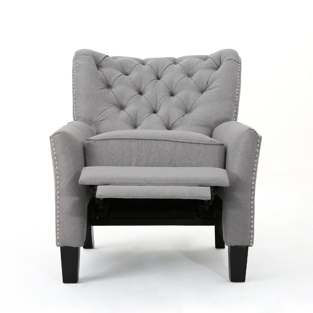 Push Back Recliner Chair, Modern Rivet Design Ergonomic, Light Gray Fabric -BM321687