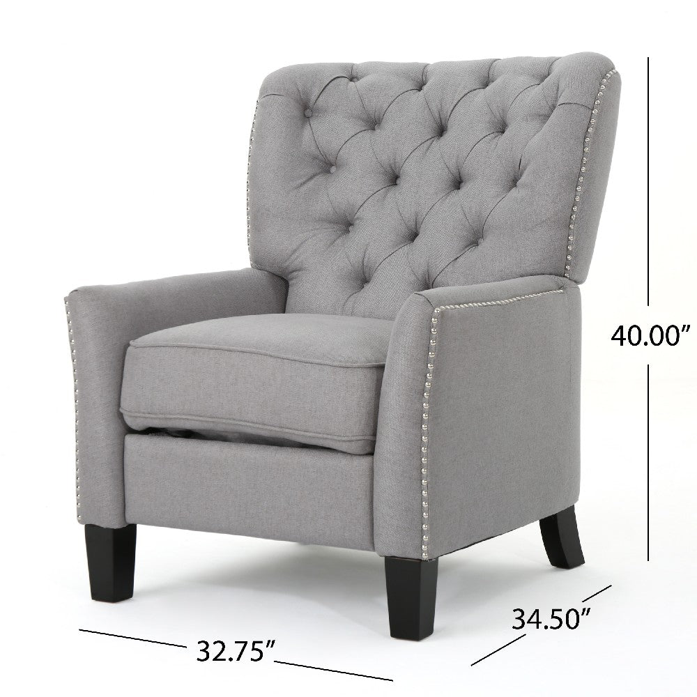 Push Back Recliner Chair, Modern Rivet Design Ergonomic, Light Gray Fabric -BM321687