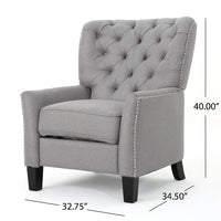 Push Back Recliner Chair, Modern Rivet Design Ergonomic, Light Gray Fabric -BM321687