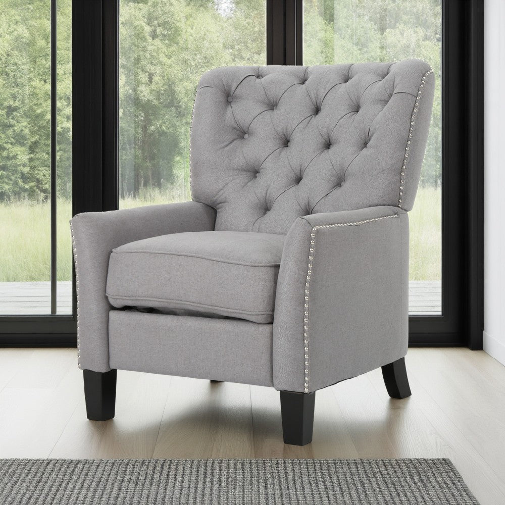 Push Back Recliner Chair, Modern Rivet Design Ergonomic, Light Gray Fabric -BM321687